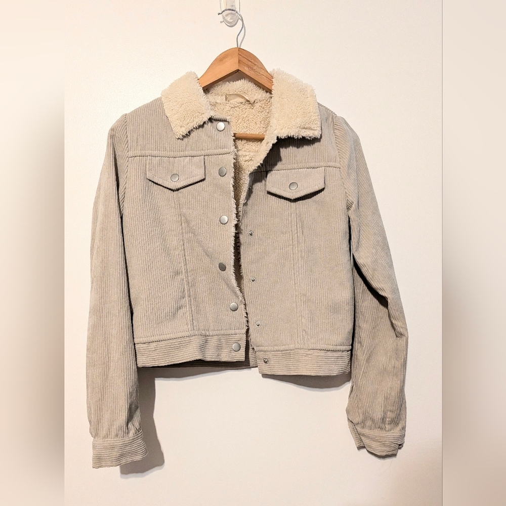 Altar'd State Cream Corduroy Sherpa Collar Jacket Size XS Trucker